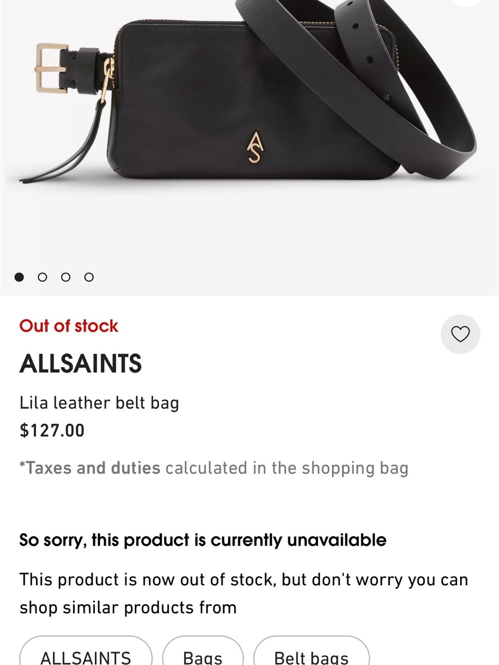 All Saints Lila Leather Belt Bag in Black with Gold Hardware